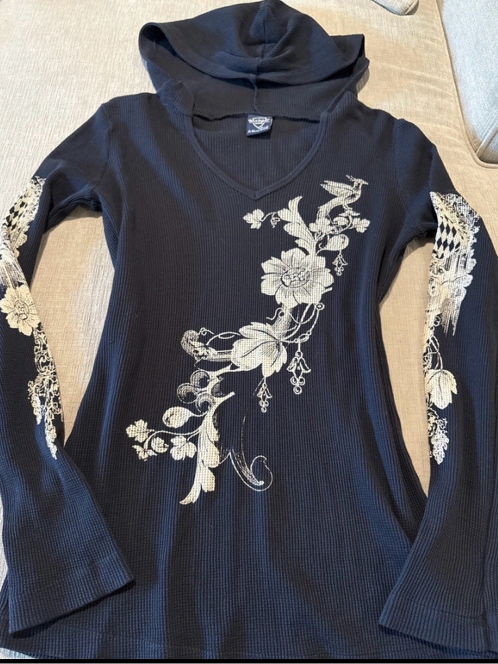 Sledge USA Black Floral Hooded Thermal Top